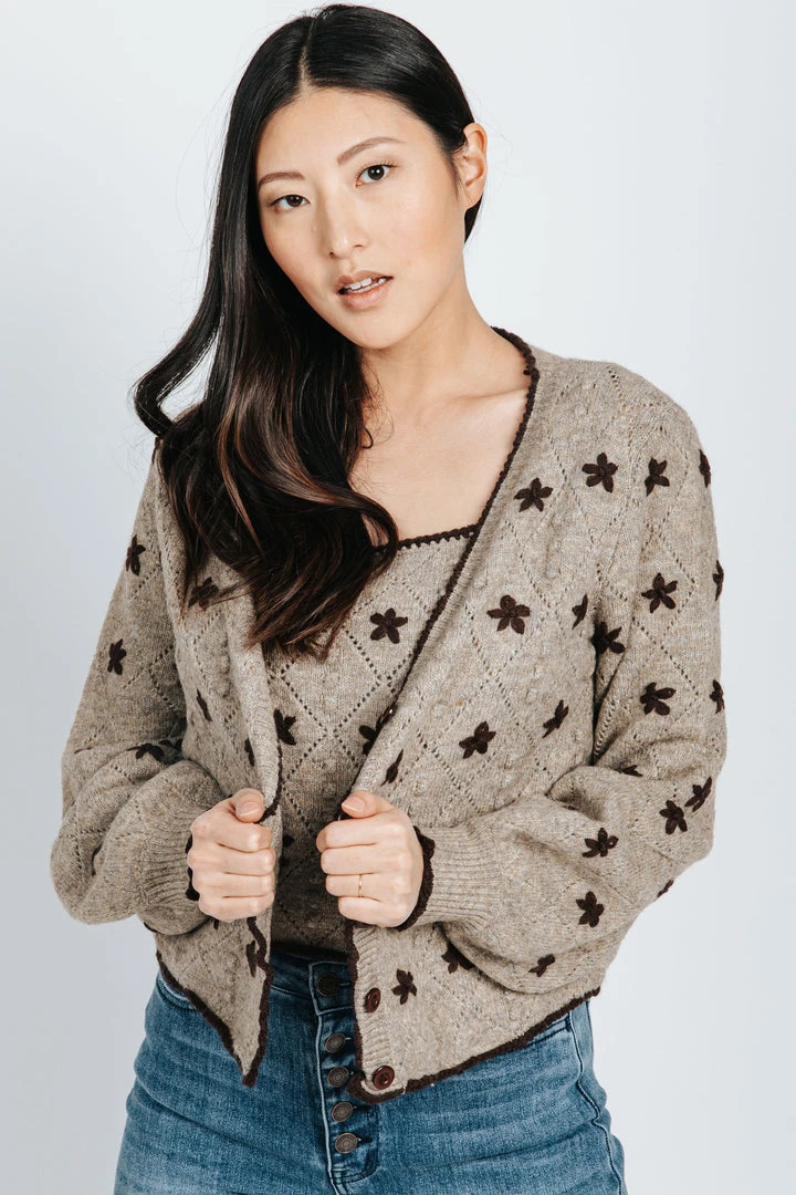 Piper & Scoot Tops The Joe Daisy Embroidered Sweater Tank In Brown