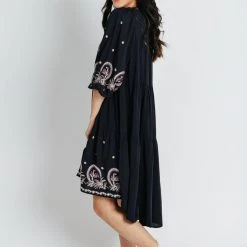 Piper & Scoot The Chen Patterned Midi Dress In Navy