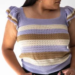 Piper & Scoot Tops The Mavis Striped Short Sleeve Sweater In Lavender Multi