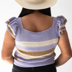 Piper & Scoot Tops The Mavis Striped Short Sleeve Sweater In Lavender Multi