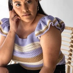 Piper & Scoot Tops The Mavis Striped Short Sleeve Sweater In Lavender Multi