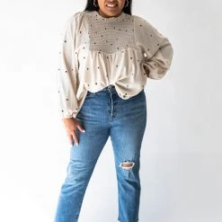 Piper & Scoot The Caprice Smocked Detail Blouse In Cream