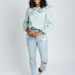 Piper & Scoot Tops The Fantasy Collar Blouse In Mint