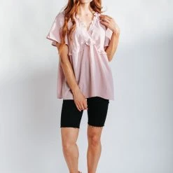 Piper & Scoot The Evans Ruffle Detail Blouse In Blush Tops