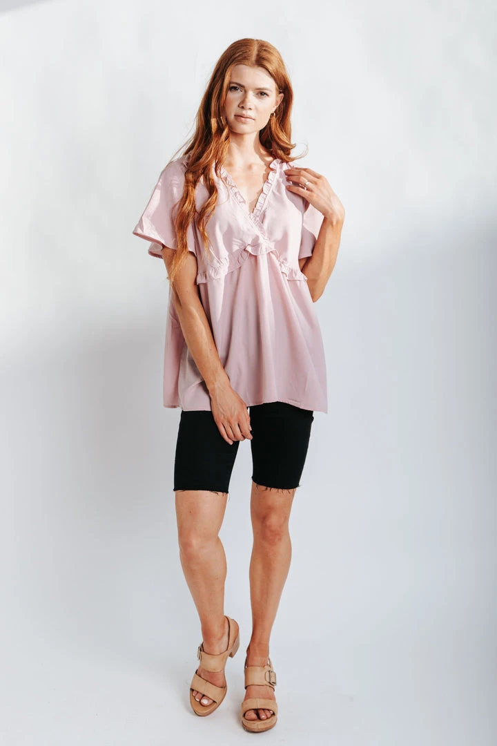 Piper & Scoot The Evans Ruffle Detail Blouse In Blush Tops