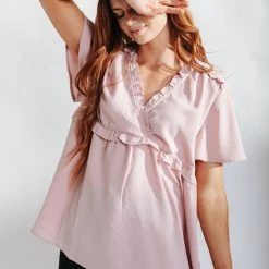 Piper & Scoot The Evans Ruffle Detail Blouse In Blush Tops
