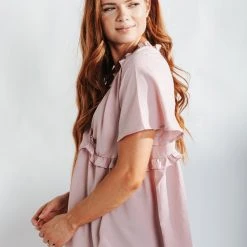 Piper & Scoot The Evans Ruffle Detail Blouse In Blush Tops