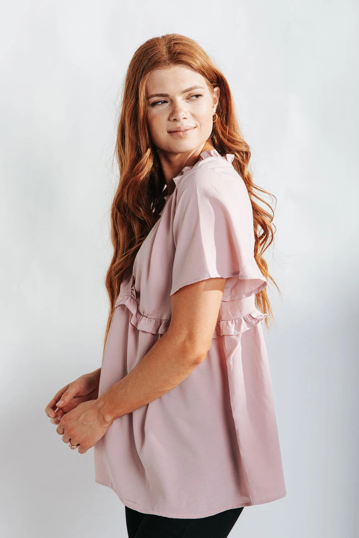 Piper & Scoot The Evans Ruffle Detail Blouse In Blush Tops