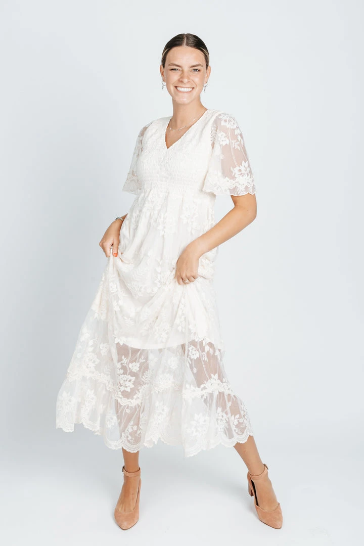 P+S Exclusives Piper & Scoot: The Emery Lace Maxi Dress In Cream