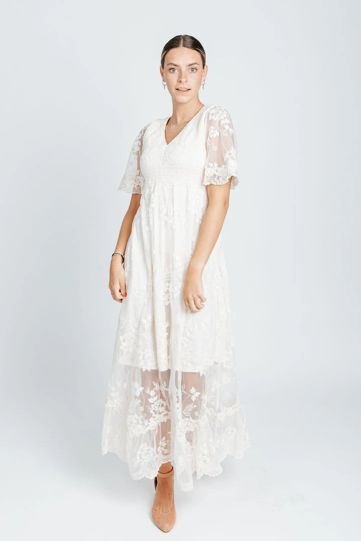 P+S Exclusives Piper & Scoot: The Emery Lace Maxi Dress In Cream