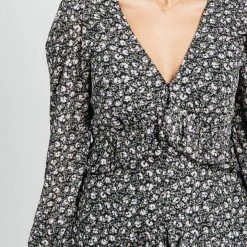 Piper & Scoot The Madsen Floral Ruffle Detail Dress In Black