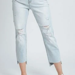 Piper & Scoot Denim: The High Rise Crop Straight Jean In Light Blue Bottoms + Jumpsuits