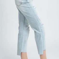 Piper & Scoot Denim: The High Rise Crop Straight Jean In Light Blue Bottoms + Jumpsuits