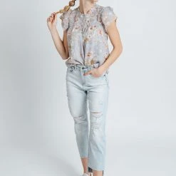 Piper & Scoot The Jesslyn Smocked Blouse In Periwinkle Tops