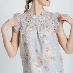 Piper & Scoot The Jesslyn Smocked Blouse In Periwinkle Tops