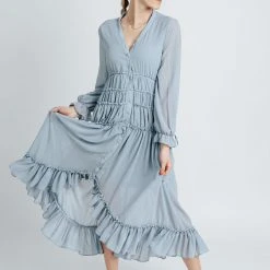 Piper & Scoot Dresses The Bartholomew Ruffle Detail Dress In Dusty Blue