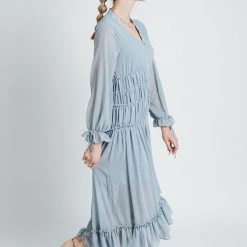 Piper & Scoot Dresses The Bartholomew Ruffle Detail Dress In Dusty Blue