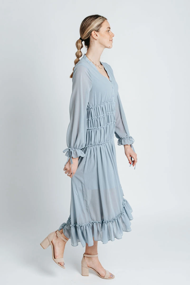Piper & Scoot Dresses The Bartholomew Ruffle Detail Dress In Dusty Blue