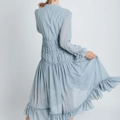 Piper & Scoot Dresses The Bartholomew Ruffle Detail Dress In Dusty Blue