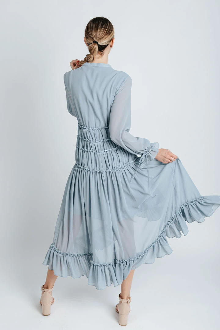 Piper & Scoot Dresses The Bartholomew Ruffle Detail Dress In Dusty Blue
