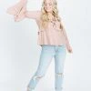 Piper & Scoot The Owen Bell Sleeve Blouse In Dusty Rose Tops