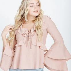 Piper & Scoot The Owen Bell Sleeve Blouse In Dusty Rose Tops