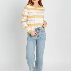 Piper & Scoot Tops The Sally Striped Pullover Sweater In Mustard