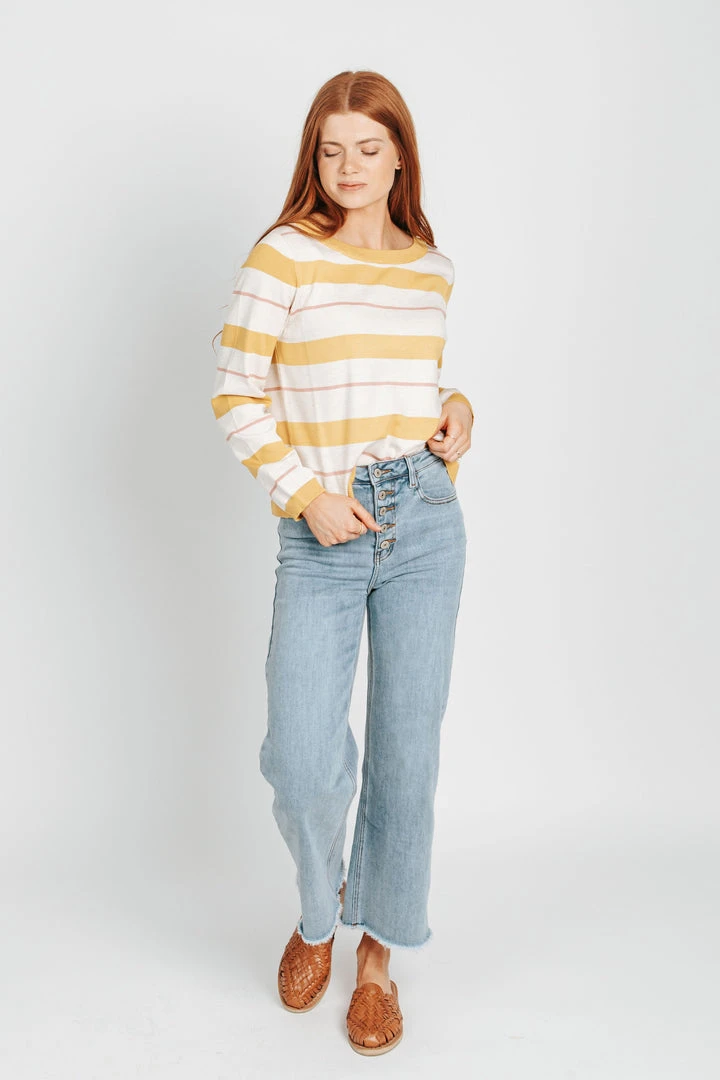 Piper & Scoot Tops The Sally Striped Pullover Sweater In Mustard