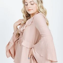 Piper & Scoot The Owen Bell Sleeve Blouse In Dusty Rose Tops