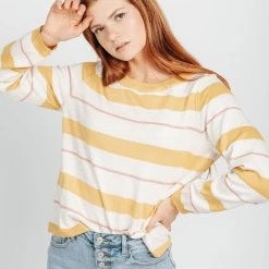 Piper & Scoot Tops The Sally Striped Pullover Sweater In Mustard