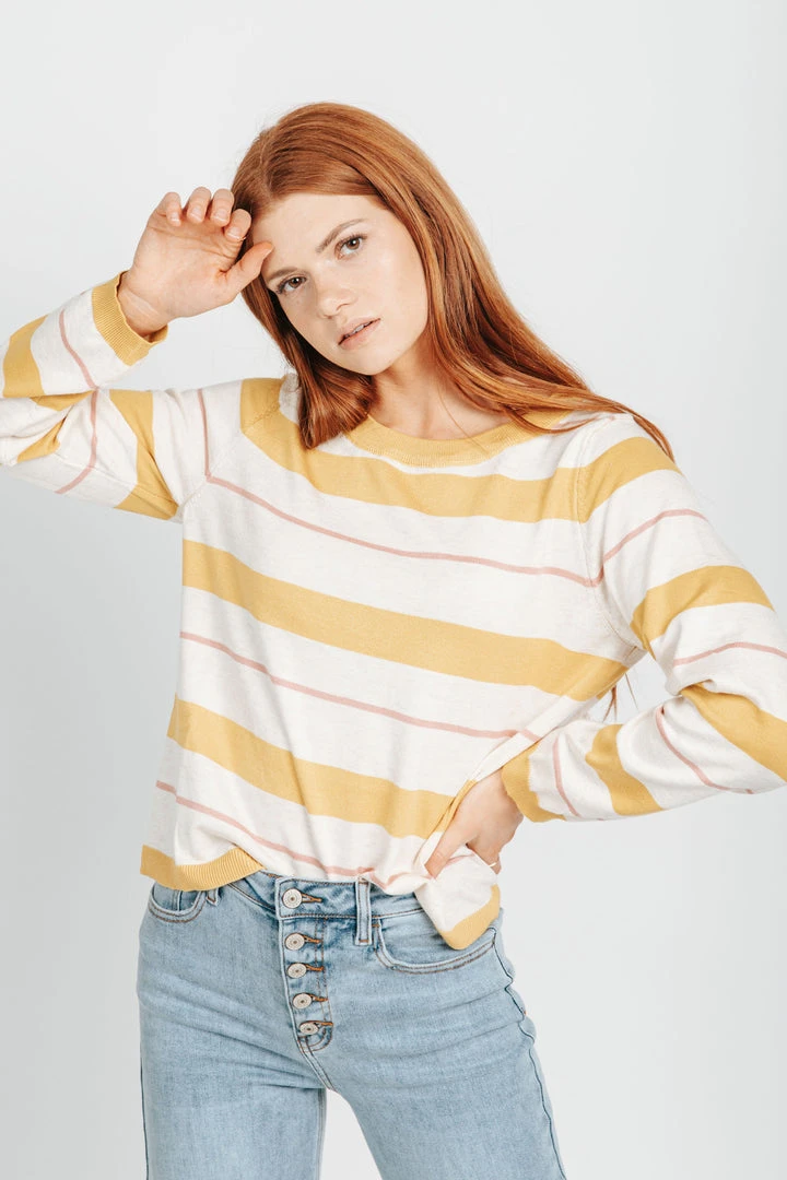 Piper & Scoot Tops The Sally Striped Pullover Sweater In Mustard