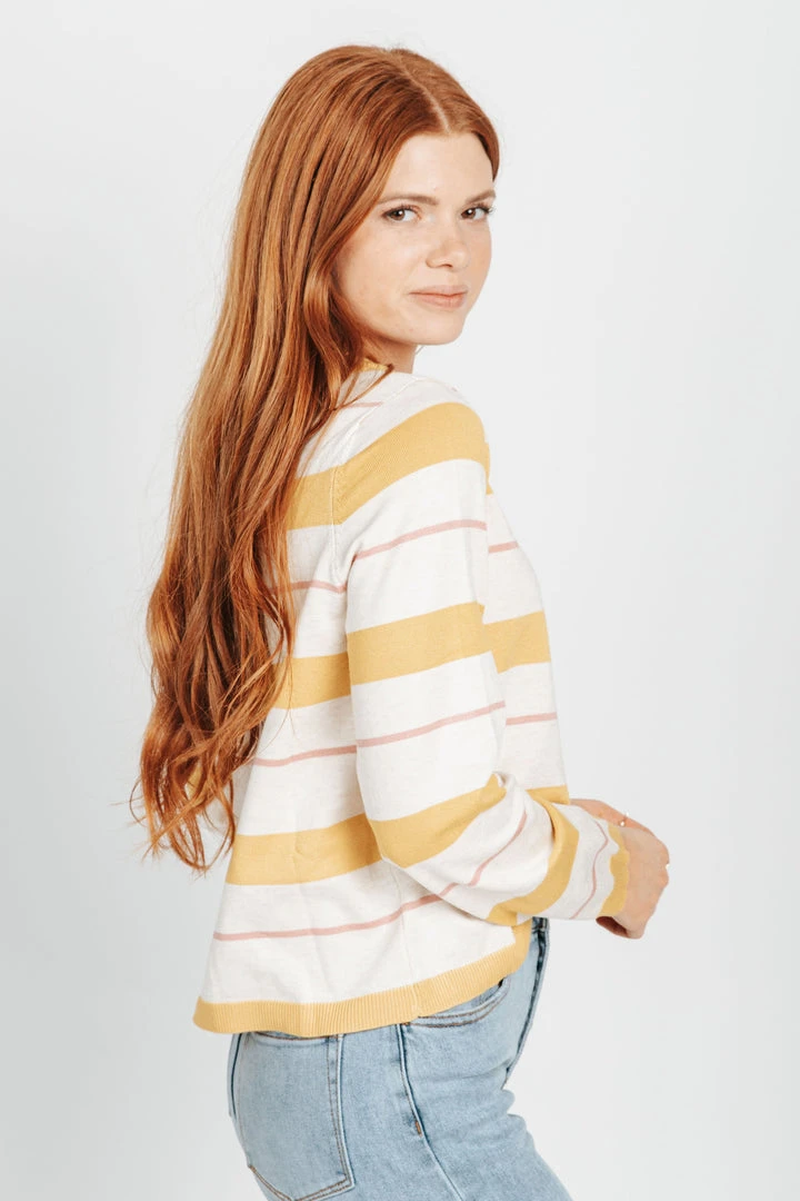 Piper & Scoot Tops The Sally Striped Pullover Sweater In Mustard