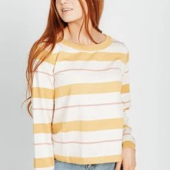 Piper & Scoot Tops The Sally Striped Pullover Sweater In Mustard