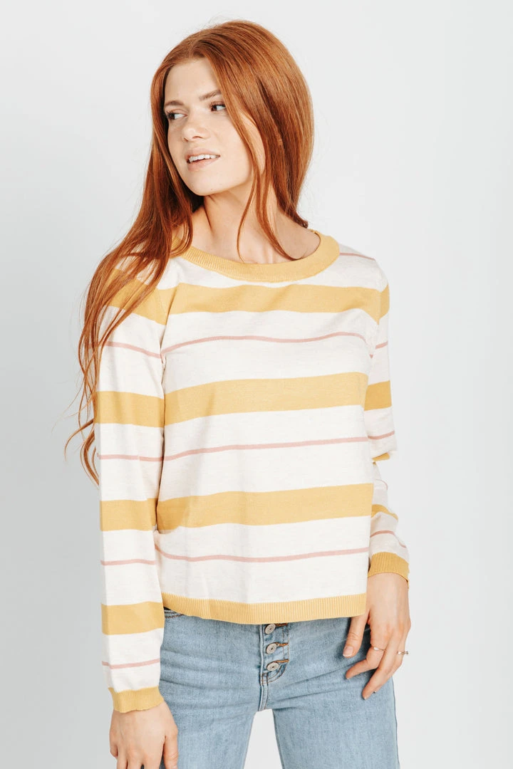 Piper & Scoot Tops The Sally Striped Pullover Sweater In Mustard
