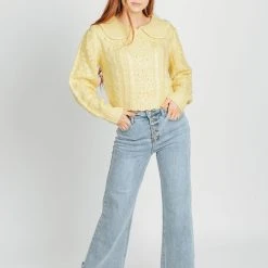 Piper & Scoot Tops The Sims Scalloped Sweater In Yellow