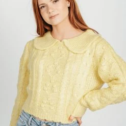Piper & Scoot Tops The Sims Scalloped Sweater In Yellow