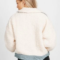 Piper & Scoot The Sawtell Denim Accent Sherpa Jacket In Cream