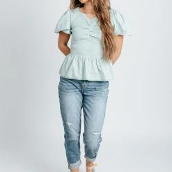 Piper & Scoot Tops The Ettinger Smocked Blouse In Sage
