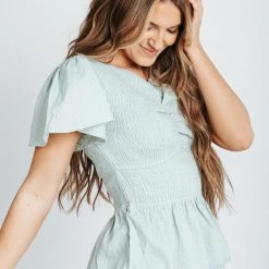 Piper & Scoot Tops The Ettinger Smocked Blouse In Sage