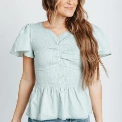 Piper & Scoot Tops The Ettinger Smocked Blouse In Sage