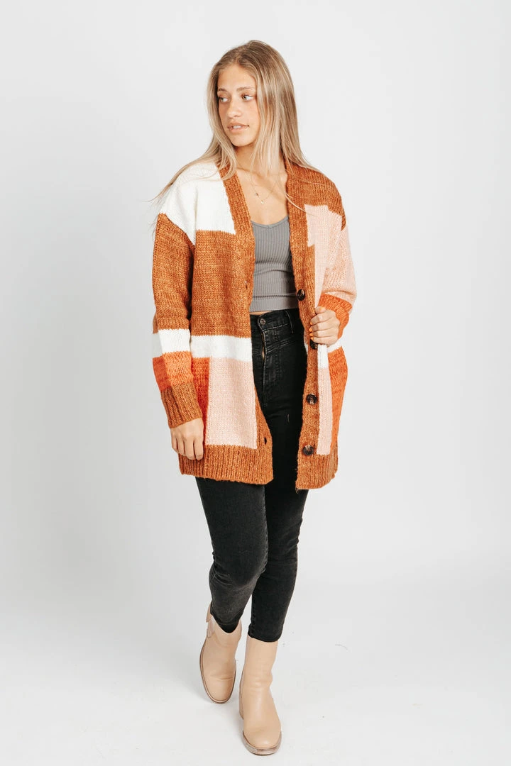 Piper & Scoot The Elijah Color Block Cardigan In Camel