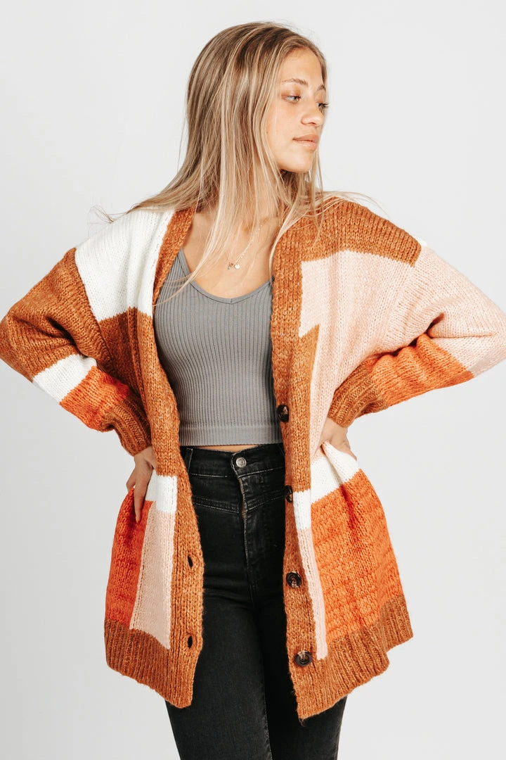 Piper & Scoot The Elijah Color Block Cardigan In Camel