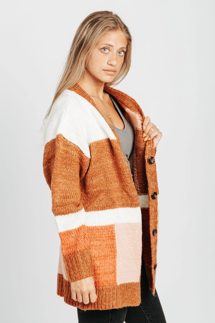 Piper & Scoot The Elijah Color Block Cardigan In Camel