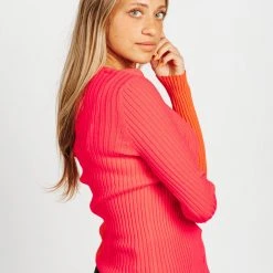 Piper & Scoot The Ellie Two Tone Button Blouse In Pink