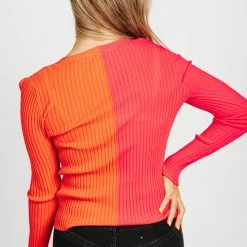 Piper & Scoot The Ellie Two Tone Button Blouse In Pink