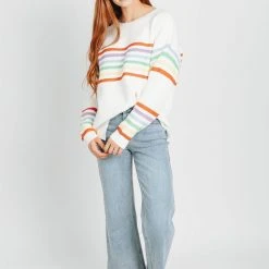 Piper & Scoot The Kipper Rainbow Striped Sweater In White
