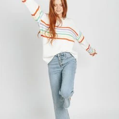 Piper & Scoot The Kipper Rainbow Striped Sweater In White