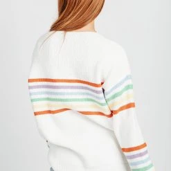 Piper & Scoot The Kipper Rainbow Striped Sweater In White