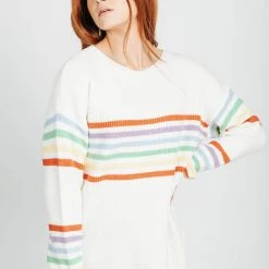 Piper & Scoot The Kipper Rainbow Striped Sweater In White