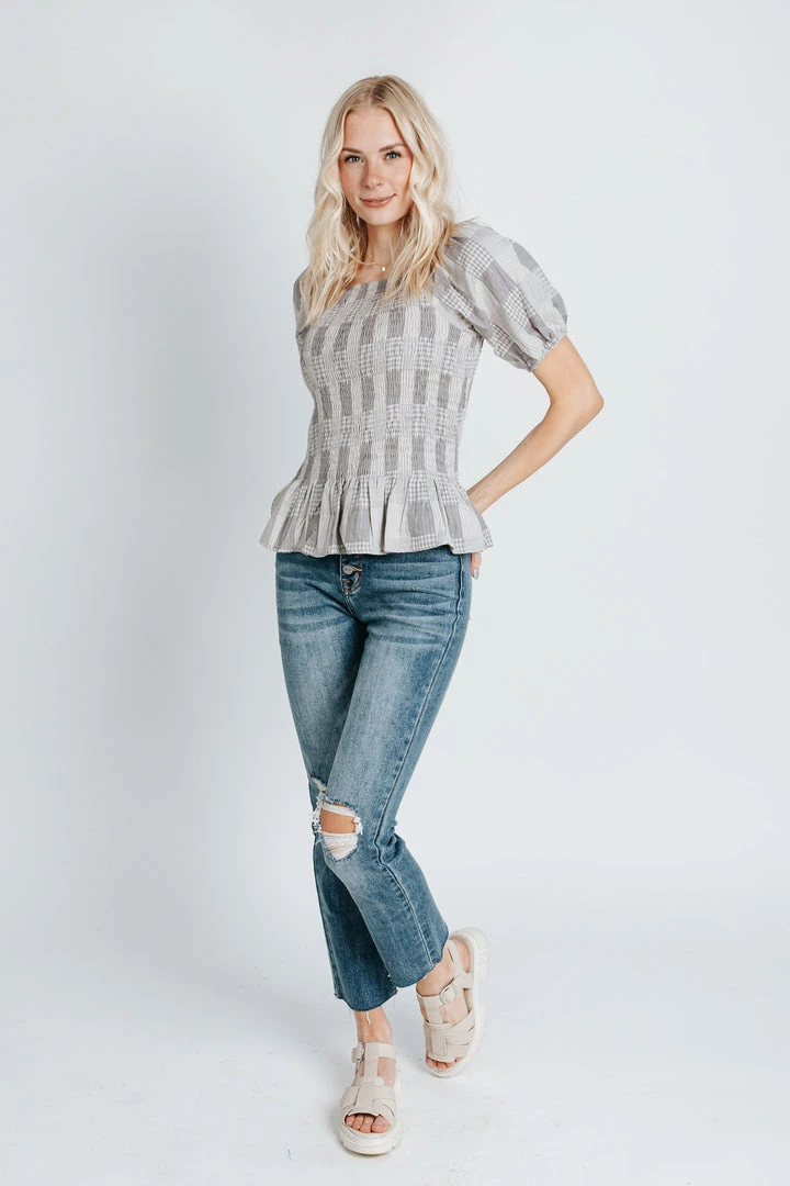 Piper & Scoot The Marylin Smocked Peplum In Grey Tops